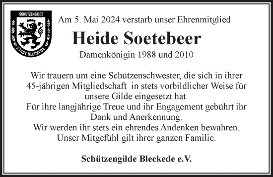 Anzeige von Heide Soetebeer von LZ