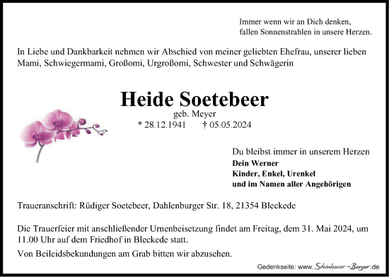 Anzeige von Heide Soetebeer von LZ