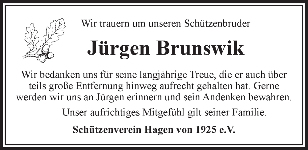  Traueranzeige für Jürgen Brunswik vom 30.04.2024 aus LZ