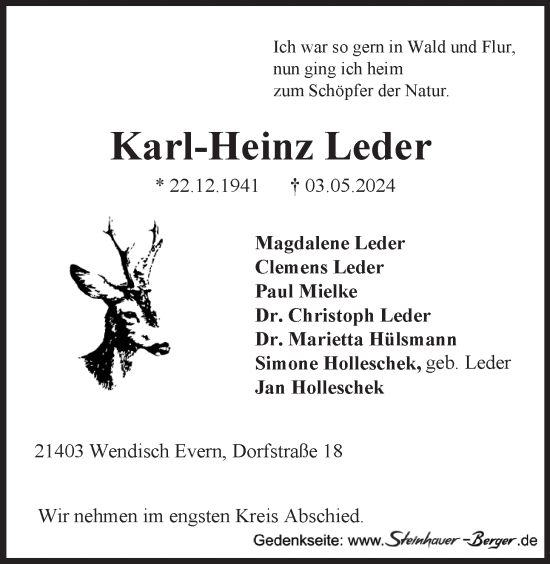 Anzeige von Karl-Heinz Leder von LZ