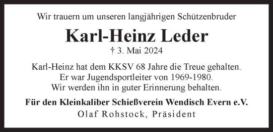 Anzeige von Karl-Heinz Leder von LZ