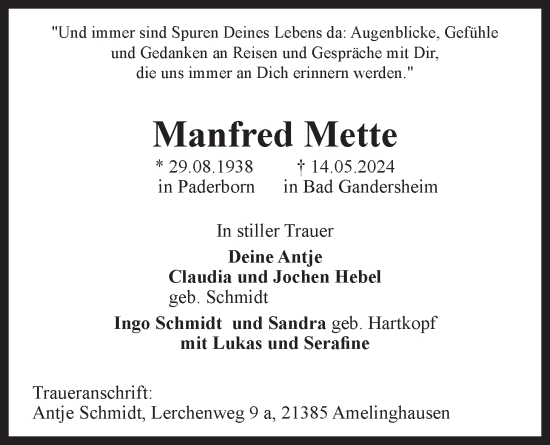 Anzeige von Manfred Mette von LZ