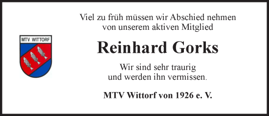 Anzeige von Reinhard Gorks von LZ