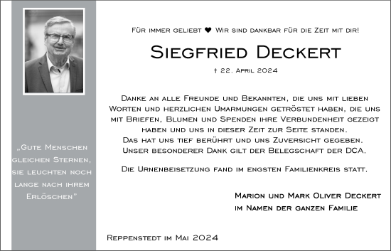 Anzeige von Siegfried Deckert von LZ