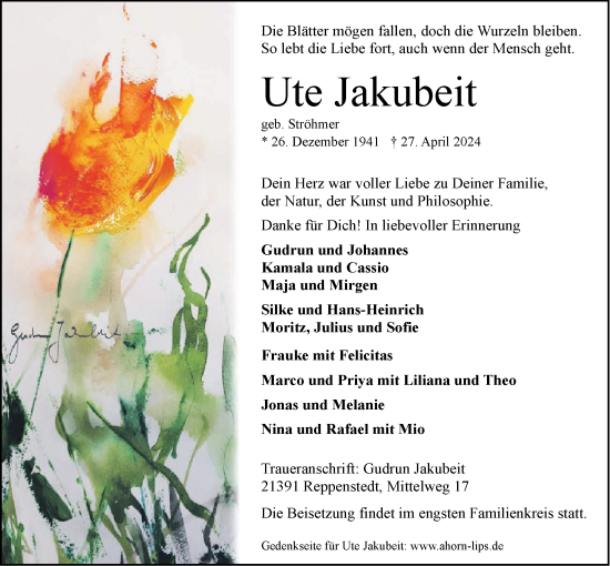 Anzeige von Ute Jakubeit von LZ