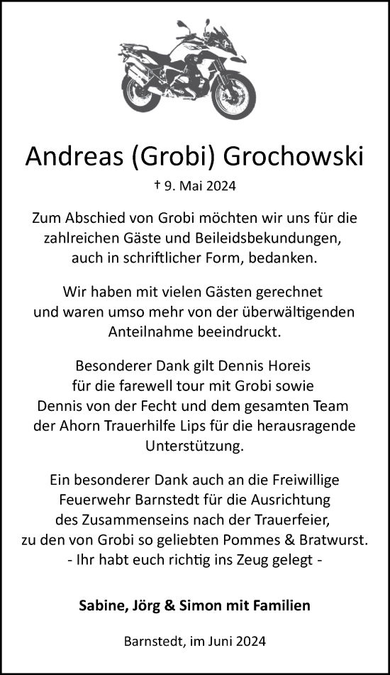 Anzeige von Andreas Grochowski von LZ