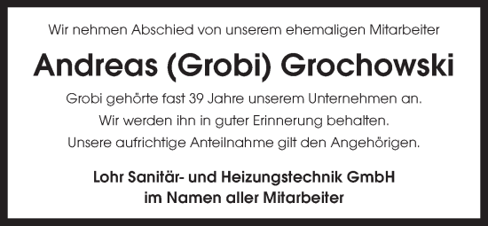 Anzeige von Andreas Grochowski von LZ