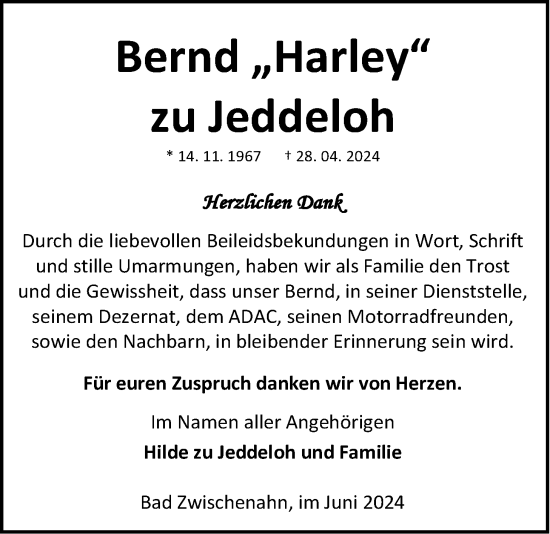 Anzeige von Bernd zu Jeddeloh von LZ