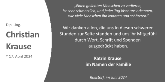 Anzeige von Christian Krause von LZ