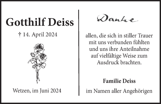 Anzeige von Gotthilf Deiss von LZ