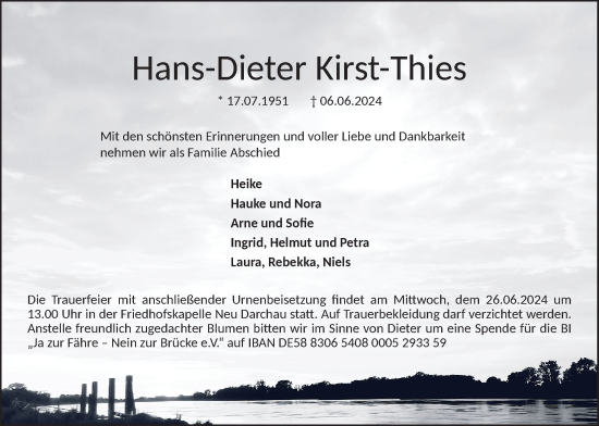 Anzeige von Hans-Dieter Kirst-Thies von LZ