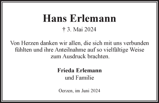 Anzeige von Hans Erlemann von LZ