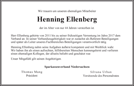 Anzeige von Henning Ellenberg von LZ