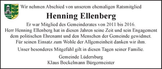 Anzeige von Henning Ellenberg von LZ