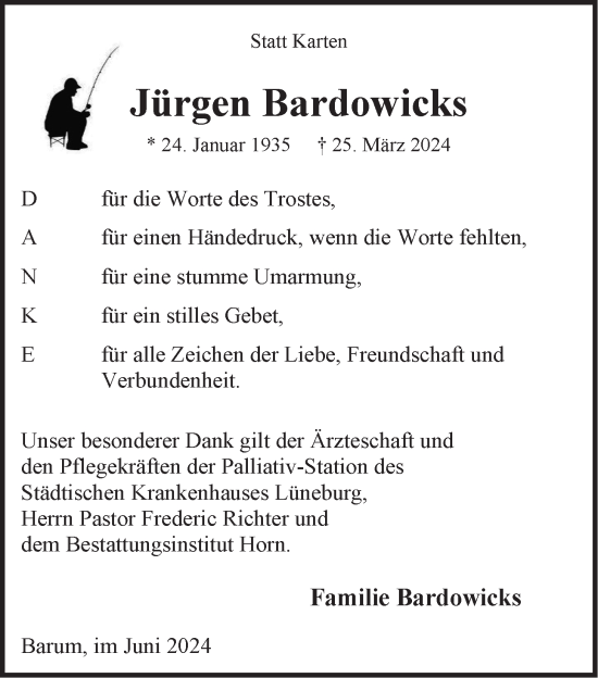 Anzeige von Jürgen Bardowicks von LZ