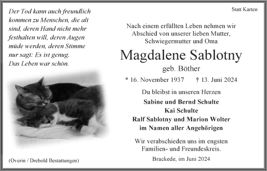Anzeige von Magdalene Sablotny von LZ