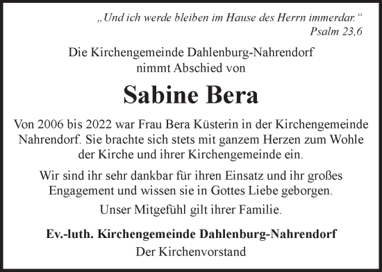 Anzeige von Sabine Bera von LZ