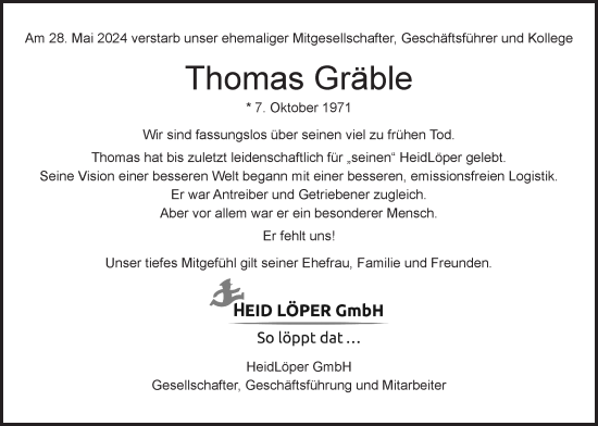 Anzeige von Thomas Gräble von LZ