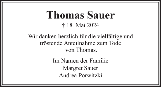 Anzeige von Thomas Sauer von LZ