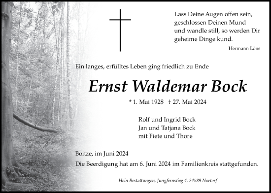 Anzeige von Waldemar Bock von LZ