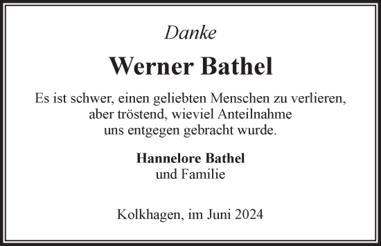 Anzeige von Werner Bathel von LZ