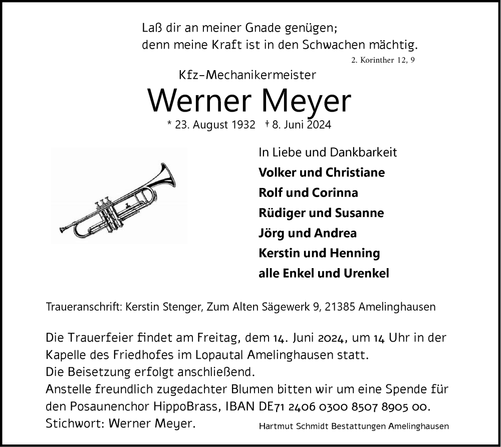  Traueranzeige für Werner Meyer vom 12.06.2024 aus LZ