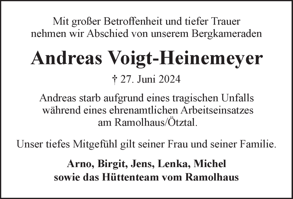  Traueranzeige für Andreas Voigt-Heinemeyer vom 20.07.2024 aus LZ
