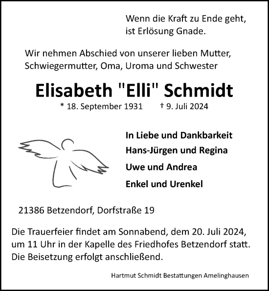 Anzeige von Elisabeth  Schmidt von LZ