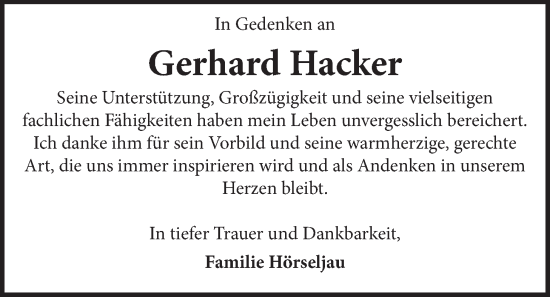 Anzeige von Gerhard Hacker von LZ