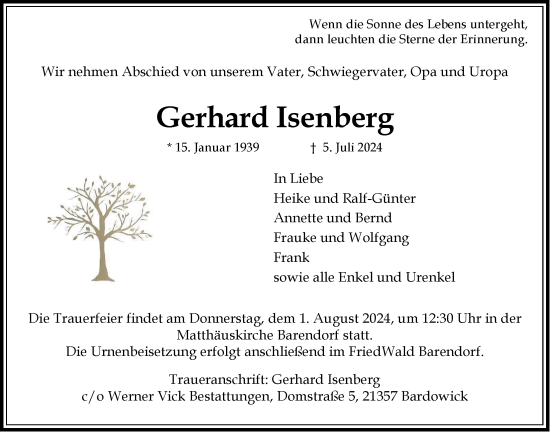 Anzeige von Gerhard Isenberg von LZ