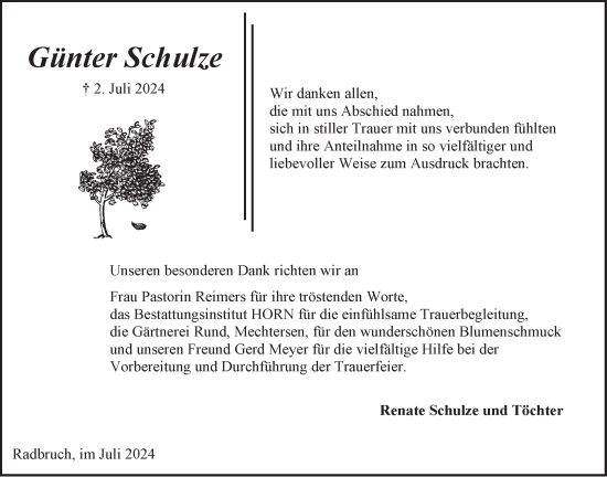 Anzeige von Günter Schulze von LZ