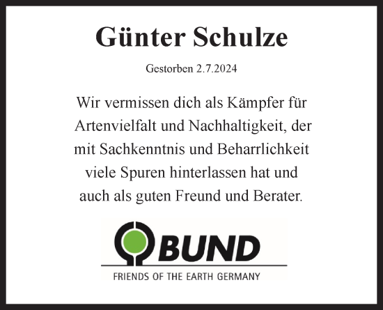 Anzeige von Günter Schulze von LZ