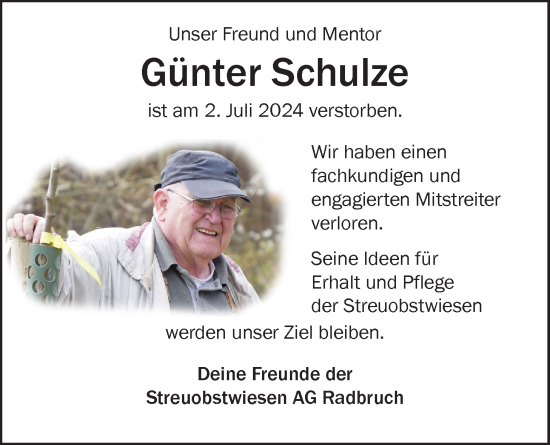 Anzeige von Günter Schulze von LZ