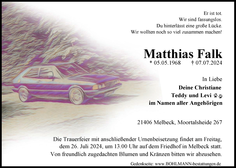  Traueranzeige für Matthias Falk vom 13.07.2024 aus LZ