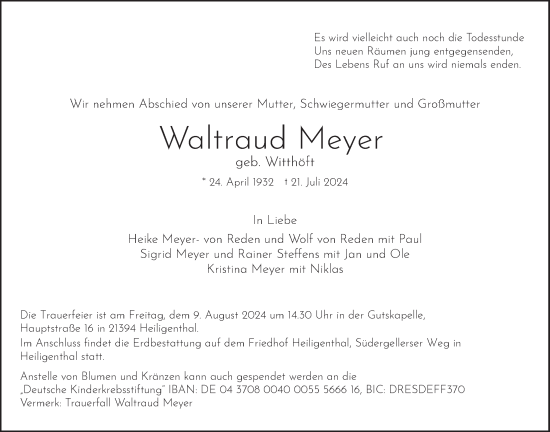Anzeige von Waltraud Meyer von LZ