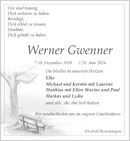 Anzeige von Werner Gwenner von LZ