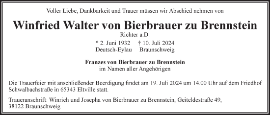 Anzeige von Winfried Walter von Bierbrauer zu Brennstein von LZ
