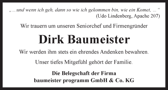 Anzeige von Dirk Baumeister von LZ