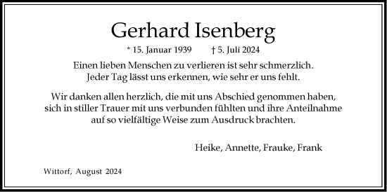 Anzeige von Gerhard Isenberg von LZ