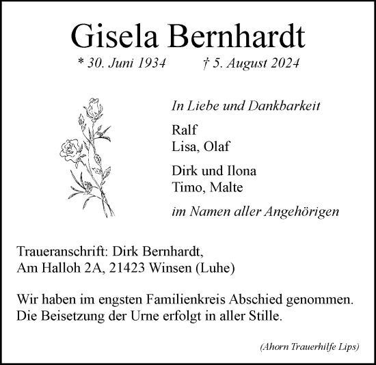 Anzeige von Gisela Bernhardt von LZ