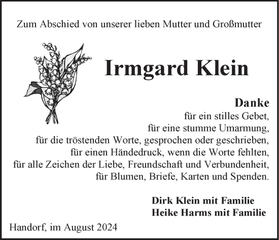 Anzeige von Irmgard Klein von LZ