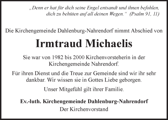Anzeige von Irmtraud Michaelis von LZ