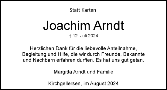 Anzeige von Joachim Arndt von LZ