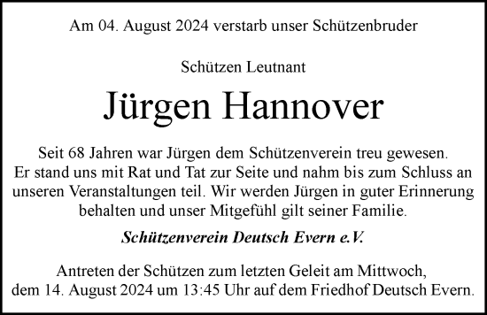 Anzeige von Jürgen Hannover von LZ