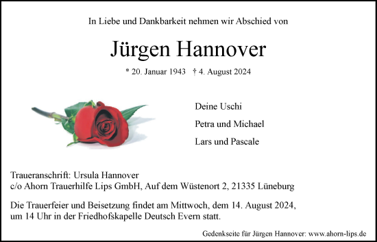 Anzeige von Jürgen Hannover von LZ