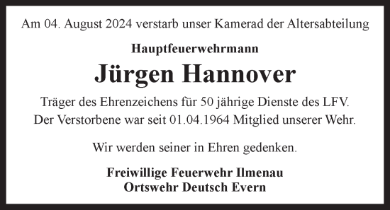 Anzeige von Jürgen Hannover von LZ