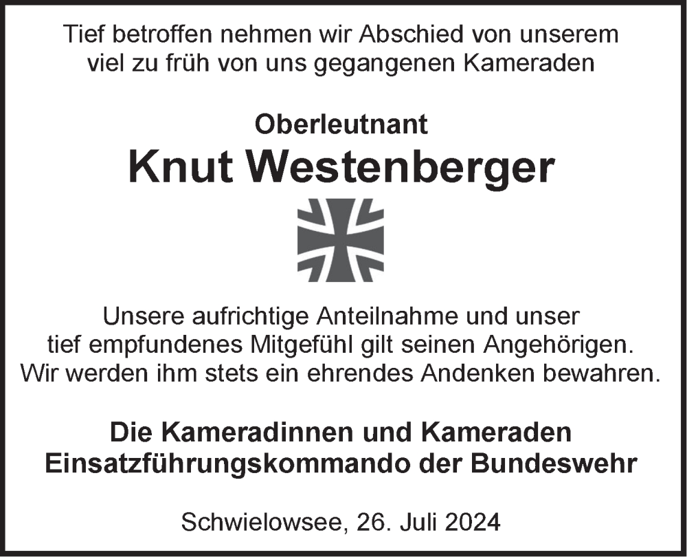  Traueranzeige für Knut Westenberger vom 03.08.2024 aus LZ