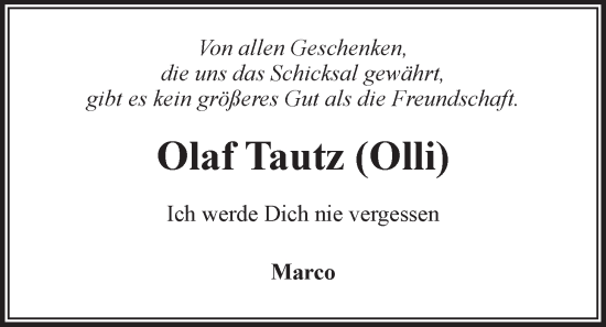 Anzeige von Olaf Tautz von LZ