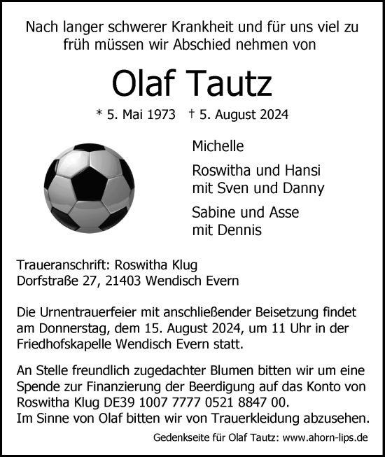 Anzeige von Olaf Tautz von LZ