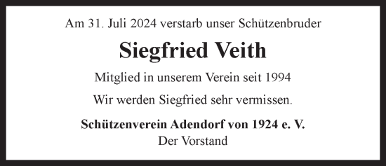 Anzeige von Siegfried Veith von LZ